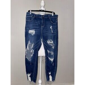 Cello Jeans 14 Heavily Distressed Dark Wash Y2K Grunge Shredded Denim